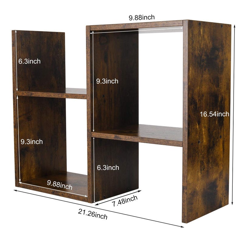PAG Desktop Shelf Freestanding Wooden Small Bookshelf Desk Supplies Organizers and Accessories Storage Display Rack Office Dorm Decor for Women, Antique Brown - Image 4